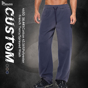 465GSM Unisex Heavyweight Sweatpants – Cotton <b>Polyester</b> Vintage Washed Terry Straight Leg Streetwear <b>Joggers</b> - Product Image 1