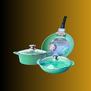 Ensemble de 3 casseroles en aluminium écologiques et durables avec couvercles en verre antiadhésifs, prix avantageux, provenance du Vietnam - Product Image 1