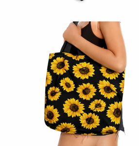 Custom logo Sunflower Print Tote <b>Bag</b> Black Canvas <b>Fabric</b> Shoulder Handle Large Shopping <b>Bag</b> Daily Use - Product Image 6