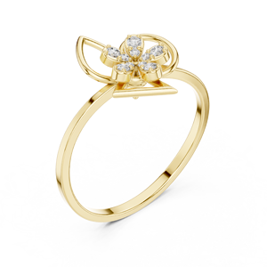 Anillo de Moda con Diseño Floral Geométrico, Minimalista, de Oro Amarillo Sólido de 14k con Diamantes Cultivados en Laboratorio de Corte Redondo, Anillo de Boda Clásico, Regalo - Product Image 1