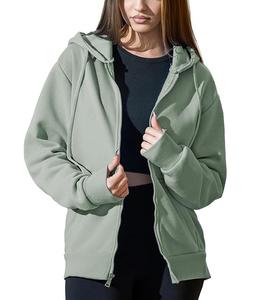 Nouvel arrivage : Sweat à capuche zippé décontracté pour femme, 100 % coton, manches longues, col rond, épaules tombantes, couleur unie, confortable, meilleur prix - Product Image 2