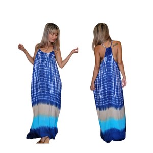 Stylish Blue Ombre Tie Dye Rayon Maxi Dress Sleeveless <b>Spaghetti</b> <b>Strap</b> Neck Bohemian Long Dress for Women - Product Image 2