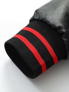 Premium Quality 100% Cotton Custom Men's Black Red Logo Embroidery Leather Sleeve Breathable High Street Style Varsity <b>Jacket</b> - Product Image 5