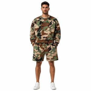 Conjunto de Sudadera y Pantalones Cortos con Estampado de Camuflaje Personalizado para Hombre, 2 Piezas, Ropa Deportiva Informal de Invierno, Estilo Táctico - Product Image 1