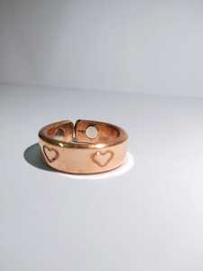 Anillo de Cobre Ajustable Hecho a Mano con Grabado de Corazón y Geométrico, Banda Abierta de Cobre Puro, Joyería de Moda Unisex - Product Image 3