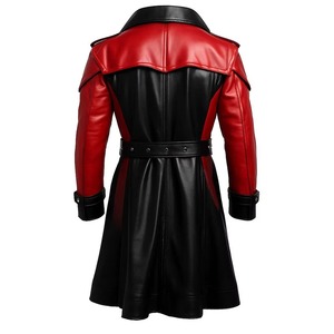 Red <b>Black</b> Gothic PU Leather Trench <b>Coat</b> <b>Men's</b> Costume Jacket Victorian Halloween Cosplay Outerwear - Product Image 5