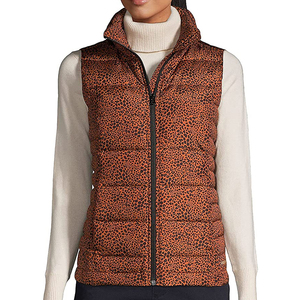 Chaleco Acolchado con Estampado de Leopardo para Mujer, Cuello Alto, Cierre de Cremallera, Resistente al Viento, Ropa Exterior Informal, Material de Poliéster - Product Image 1