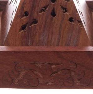 Wholesale Handcrafted Pyramid Sheesham Wood <b>Incense</b> Burner Box Bulk Floral Carved Rosewood <b>Cone</b> Holder Traditional Wooden - Product Image 3
