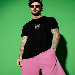 T-shirt décontracté oversize en coton 230g, couleur unie, col rond, manches courtes, épaules dénudées, couche de base - Product Image 3