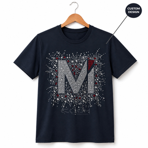 Camiseta Cosh International con Pedrería, Diseño de Letra M en Azul Marino, Manga Corta, Cuello Redondo, Ropa Casual para Hombre y Mujer - Product Image 5