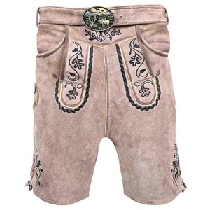 Shorts bavarois pour hommes, taille haute, motif floral brodé, fermeture boutonnée, longueur bermuda, style décontracté, en toile - Product Image 1