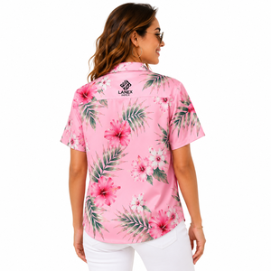 Chemise Hawaïenne Personnalisée pour Femme à Col Camp, Boutonnée, en Polyester Premium, Imprimée par Sublimation à Motifs Floraux Tropicaux, pour Plage et Resort, OEM - Product Image 4