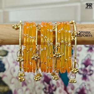 Ensemble de bracelets en or plaqué or jaune cachemiri faits à la main de luxe avec ghungroo, bijoux ethniques traditionnels pour femmes, 16 pièces - Product Image 3