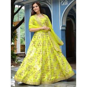 Fantástico Neón Bordado Seda Lehenga Choli Con Dupatta - Product Image 5