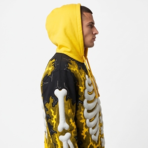 Sweat-shirt à capuche pour homme Dumela, imprimé squelette en relief, coupe ample, jaune, noir, camouflage, streetwear, vêtements d'automne - Product Image 5