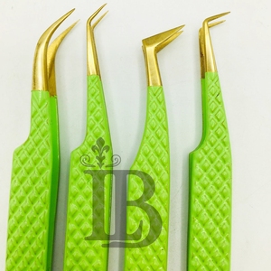 Pince à épiler pour extensions de cils Lumia Beauty LB0207 en acier inoxydable, anti-magnétique, précision, vert clair, pointe dorée, logo personnalisé - Product Image 6
