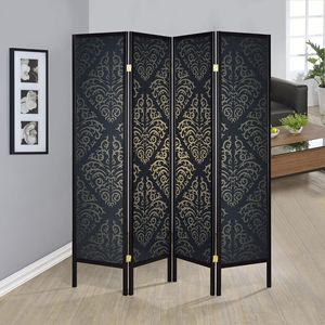 Black 4-Panel Folding <b>Screen</b> for Room Dividers - Product Image 1