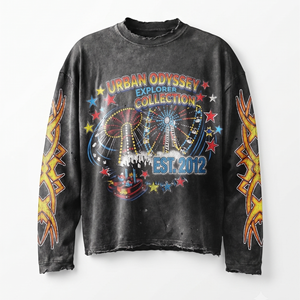 Premium 240 GSM Cotton Long Sleeve T Shirt Vintage Black DTG Print Custom Logo100% cotton T-shirt for men loose fit printed - Product Image 1
