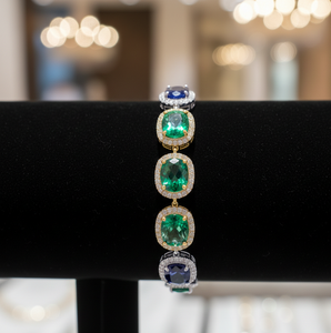 Brazalete de Plata de Ley 925 con Hidrochapado Verde y Azul y Circonitas, Diseño de Gema Kada para Mujer - Product Image 3