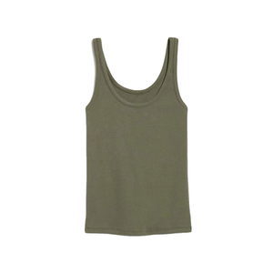 Womens Olive Green Scoop Neck Tank <b>Top</b> Slim Fit Soft Stretch Cotton Spandex Fabric Women <b>Top</b> for Layering Summer or Casual Wear - Product Image 2