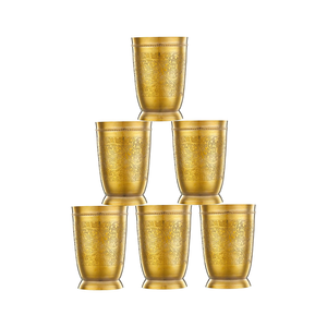 Juego de 6 Vasos de Vidrio de Latón Puro con Diseño en Relieve, 250 ml, Vasos de Agua Tradicionales de Latón, Artículos Ayurvédicos para Beber, para Uso Diario en el Hogar - Product Image 2