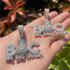 Custom Name Letter <b>Pendant</b> 925 <b>Silver</b> Iced Out Two Tone <b>Pendant</b> <b>Initial</b> Letter Name <b>Pendant</b> Custom Money Bag <b>Pendant</b> For Gifts - Product Image 4