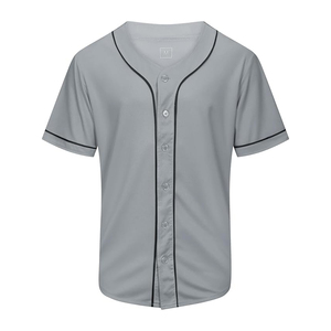 Maillot de baseball gris unisexe pour homme, style sportswear unique, avec manches rétro à fines rayures noires et boutons - Product Image 1