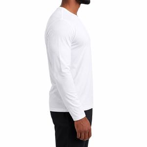 <b>Men's</b> <b>White</b> O-Neck <b>Long</b> <b>Sleeve</b> T-<b>Shirt</b> Solid Color Casual Crewneck Pullover Top 100% Cotton Polyester Premium Quality T <b>Shirt</b> - Product Image 3