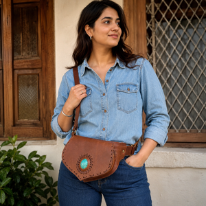 Riñonera de cuero auténtico para hombre y mujer, cinturones de bolsillo de cuero con estilo, a la cadera, cinturón de piedras para juegos de viaje, Unisex - Product Image 6