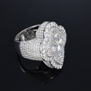 <b>Mens</b> 925 <b>Silver</b> <b>Ring</b> with Lab Grown Diamond Pear and Round Cut Stones Floral Clover Inspired Statement <b>Ring</b> - Product Image 3