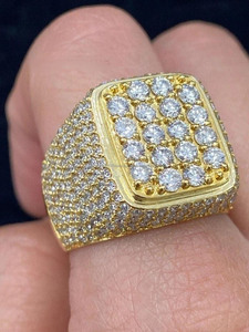 Men's Cluster Engagement <b>Ring</b> Moissanite Gold Plated 925 Sterling Silver <b>Iced</b> Out Wedding and Anniversary Broad Heavy Band <b>Ring</b> - Product Image 4