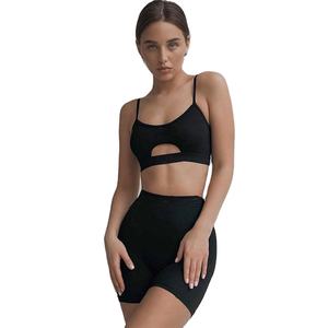 Vêtements d'été pour femmes Sexy Hollow Out Two Piece Outfits Set Ladies Short Sleeve Shirt Tops Shorts Set 2 Piece - Product Image 1