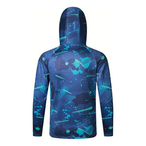 Camisa de Pesca con Capucha para Hombre, Estampado Azul Verde, Manga Larga, Protección UV UPF 50, Material de Poliéster - Product Image 3