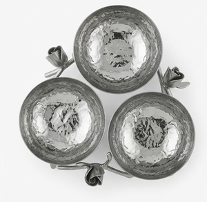 Support de service rond en métal plaqué argent à 3 compartiments avec poignée décorative - Product Image 4