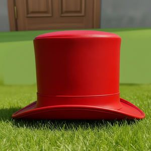 Sombrero de copa rojo de cuero hecho a mano de alta calidad, unisex, con borde curvo audaz, artístico, para festivales. - Product Image 2