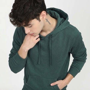 Hot <b>sale</b> 2026 Men's Dark Green Hooded Sweatshirt Regular Fit Cotton Fleece Casual Pullover with Front Pocket Autumn Wear - Product Image 4