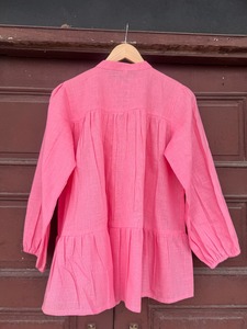 Women’s Pink Cotton Slub Lightweight Blouse Long Sleeve Tie Neck Button Front Top Casual <b>Boho</b> Summer <b>Shirt</b> Ladies Office Wear - Product Image 5