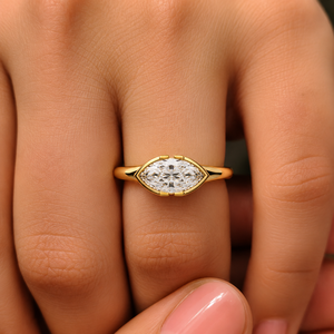 Anillo de compromiso de lujo con diamante marquesa cultivado en laboratorio, engaste de media montura oriental-oeste, oro de 14K y 18K, personalizado OEM ODM al por mayor - Product Image 2