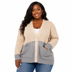 HMR Sisterhood Sorority Acrylic Knitted V-Neck <b>Cardigan</b> With Contrast Color Pockets Full Sleeve Casual Top - Product Image 1