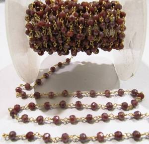 Natural Brown Brass AB Coated 3-4mm Rondelle Faceted Beaded <b>Rosary</b> Wire Wrapped Chain - Product Image 2