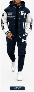 Custom Varsity Letter Print Tech Fleece Tracksuit Plus Size <b>Men</b> Zip <b>Jacket</b> Jogger Set - Product Image 4