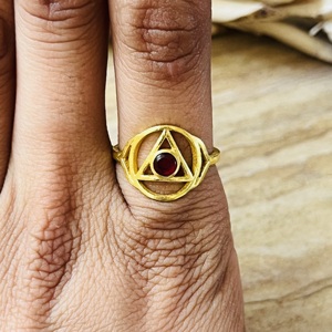 New Arrival Geometric Brass <b>Ring</b> Garnet Boho Tribal <b>Statement</b> <b>Ring</b> Ethnic Design Gold Plated Tringle Wholesale <b>Ring</b> For Women - Product Image 4