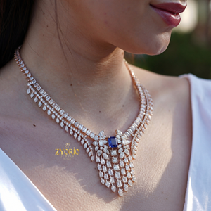 Collier pendentif en or plaqué avec saphir bleu royal et diamant de laboratoire pour mariage, anniversaire, fête, bijoux de mariée de luxe - Product Image 5