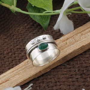 Wholesale Shree Jaipur Silver 925 Sterling Silver Amethyst Classic <b>Spinner</b> <b>Ring</b> Hammered Beaded Multi Band Gemstone <b>Ring</b> - Product Image 1