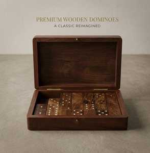 Juego de Dominó de Madera Ecológico de Lujo con Caja de Almacenamiento Rectangular de Madera Grabada - Juego de Mesa Clásico para Decoración del Hogar - Product Image 1