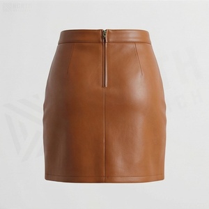 Jupe crayon mini en similicuir taille haute pour femme avec fente latérale, couleur unie, design minimaliste, à porter toute l'année - Product Image 2