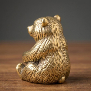 Figurine d'ours en métal artisanale, sculpture d'ours assis, statue d'animal sauvage détaillée, décoration de luxe pour la maison et le bureau - Product Image 2