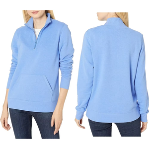 Sudadera Ligera de Forro Polar para Mujer FARMAN TRADERS Azul Claro con Media Cremallera y Bolsillo Canguro, Poliéster/Algodón, Personalizable OEM al por Mayor - Product Image 4
