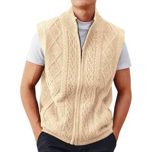 2025 <b>Men's</b> Full Zip Cable Knitted <b>Cardigan</b> Vest Stand Collar Casual Sleeveless <b>Sweater</b> for Winter - Product Image 1