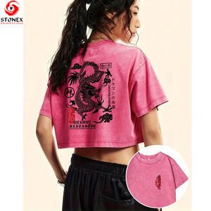 Nouveau T-shirt d'été respirant et écologique à manches courtes en coton, avec logo personnalisé, pour femme, coupe courte délavée à l'acide et design sur mesure - Product Image 2